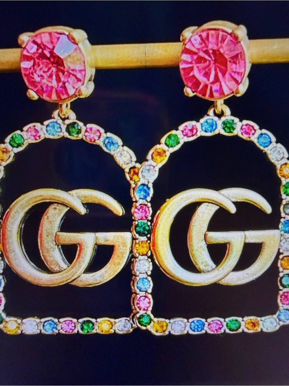 Unbranded Gold-Tone Multicolor Crystal Hoop Earrings with Pink Studs